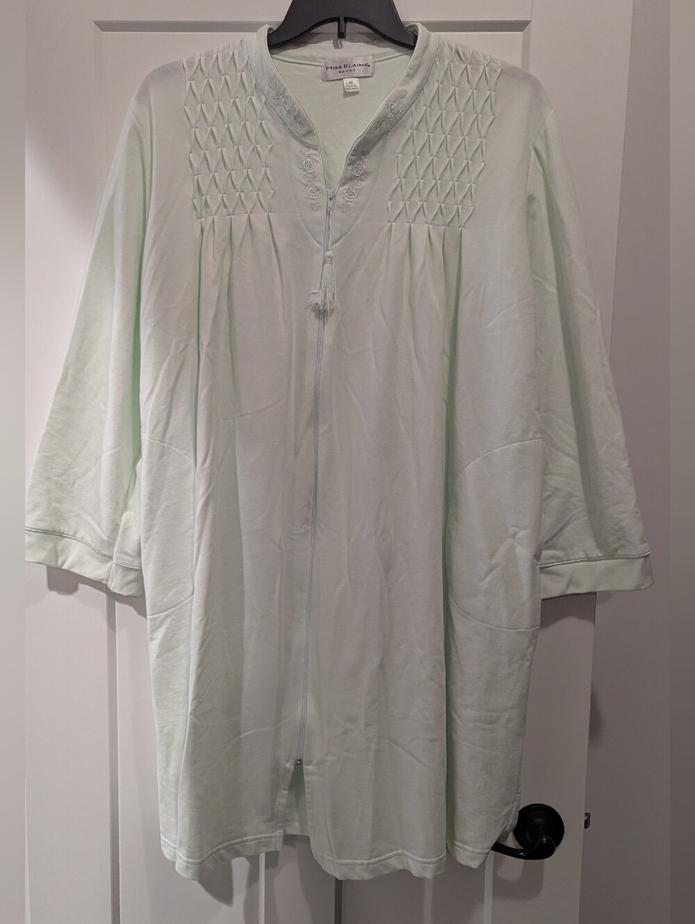 Miss Elaine Mint Green Zip-Front Lounge Jacket with Pintuck Detail